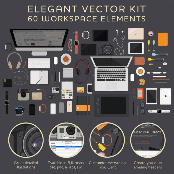 Free 60 Workspace Elements Vector Kit
